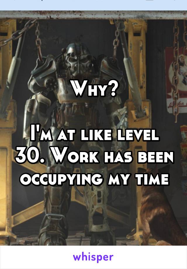 Why?

I'm at like level 30. Work has been occupying my time