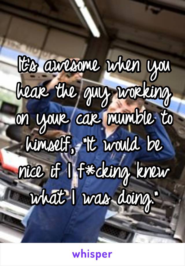 It's awesome when you hear the guy working on your car mumble to himself, "It would be nice if I f*cking knew what I was doing."