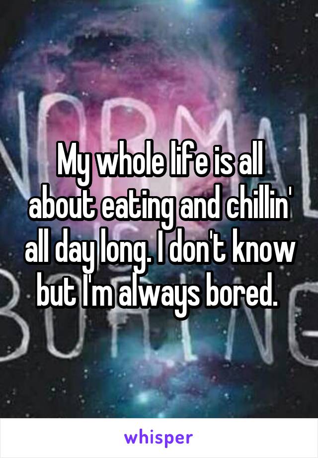 My whole life is all about eating and chillin' all day long. I don't know but I'm always bored. 