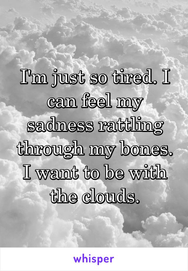 I'm just so tired. I can feel my sadness rattling through my bones. I want to be with the clouds.