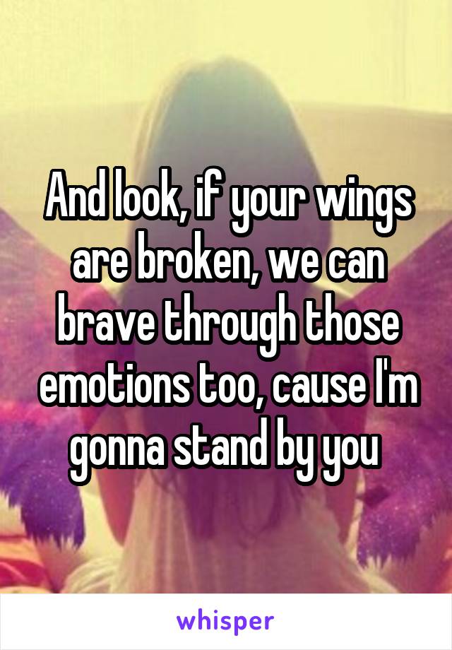 And look, if your wings are broken, we can brave through those emotions too, cause I'm gonna stand by you 