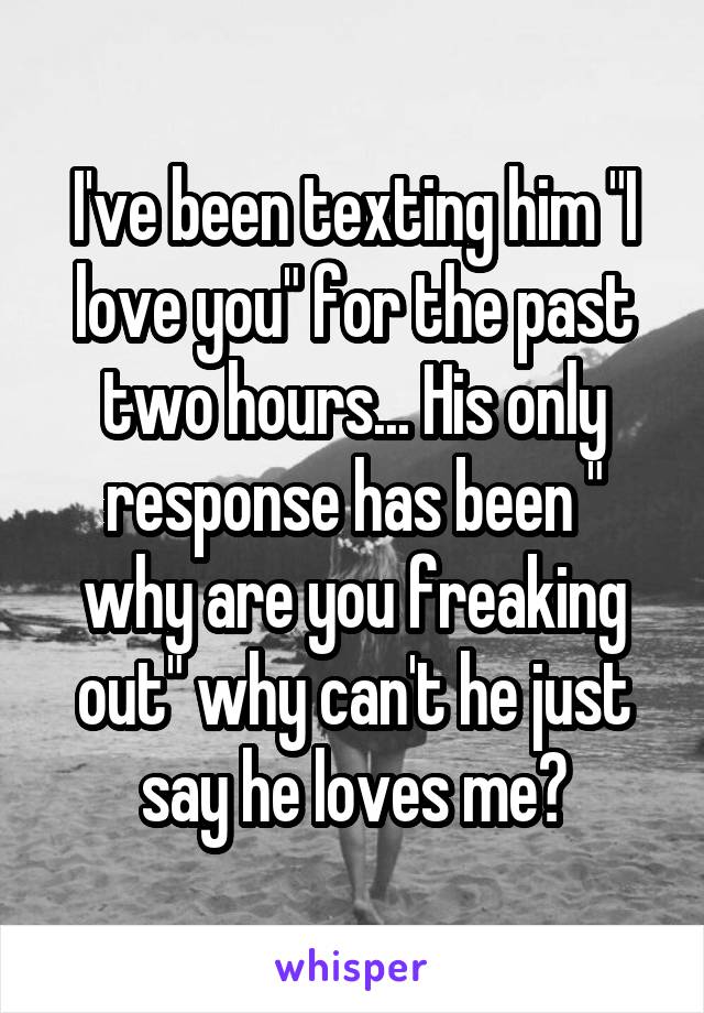 I've been texting him "I love you" for the past two hours... His only response has been " why are you freaking out" why can't he just say he loves me?