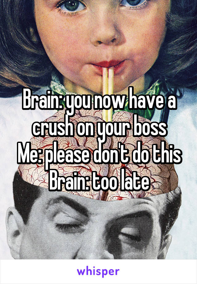 Brain: you now have a crush on your boss
Me: please don't do this
Brain: too late