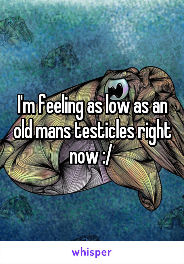 I'm feeling as low as an old mans testicles right now :/ 