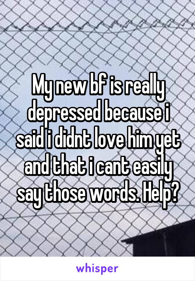 My new bf is really depressed because i said i didnt love him yet and that i cant easily say those words. Help?
