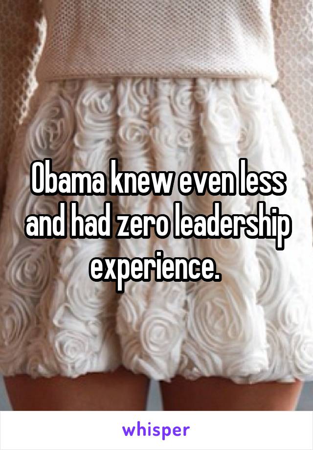 Obama knew even less and had zero leadership experience. 