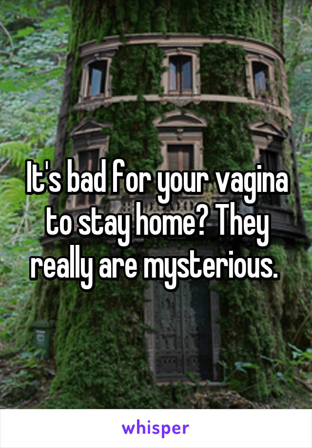 It's bad for your vagina to stay home? They really are mysterious. 