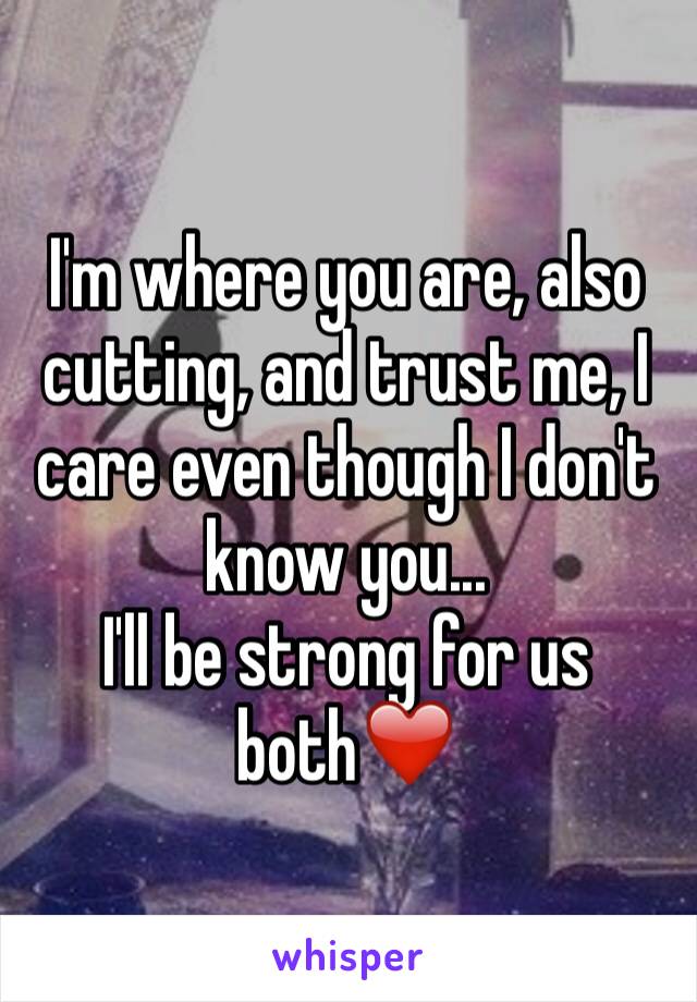 I'm where you are, also cutting, and trust me, I care even though I don't know you...
I'll be strong for us both❤️