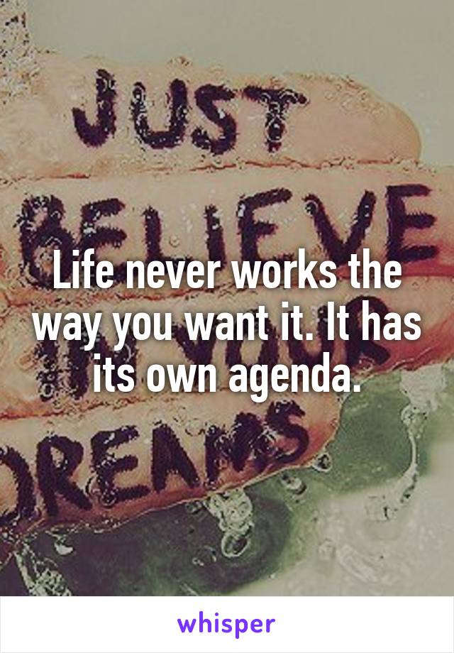 Life never works the way you want it. It has its own agenda.