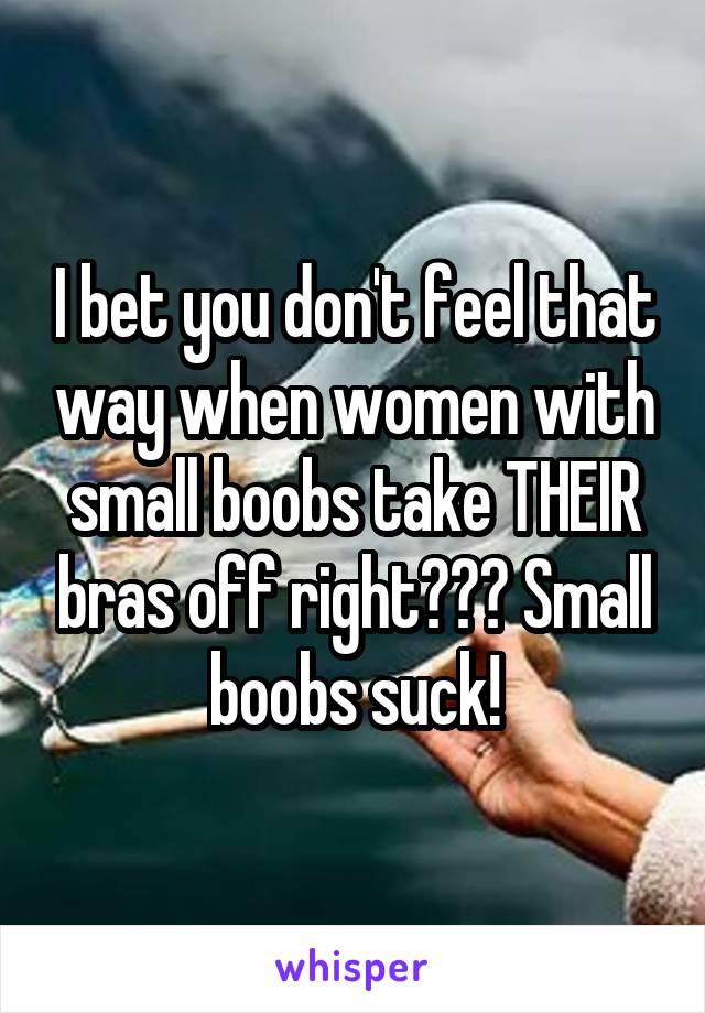 I bet you don't feel that way when women with small boobs take THEIR bras off right??? Small boobs suck!