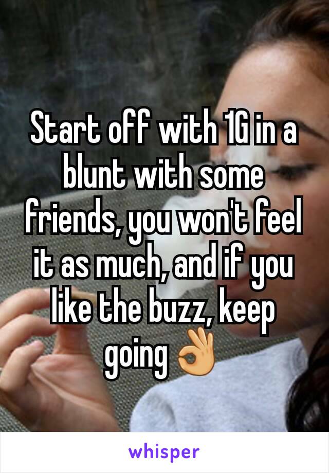 Start off with 1G in a blunt with some friends, you won't feel it as much, and if you like the buzz, keep going👌