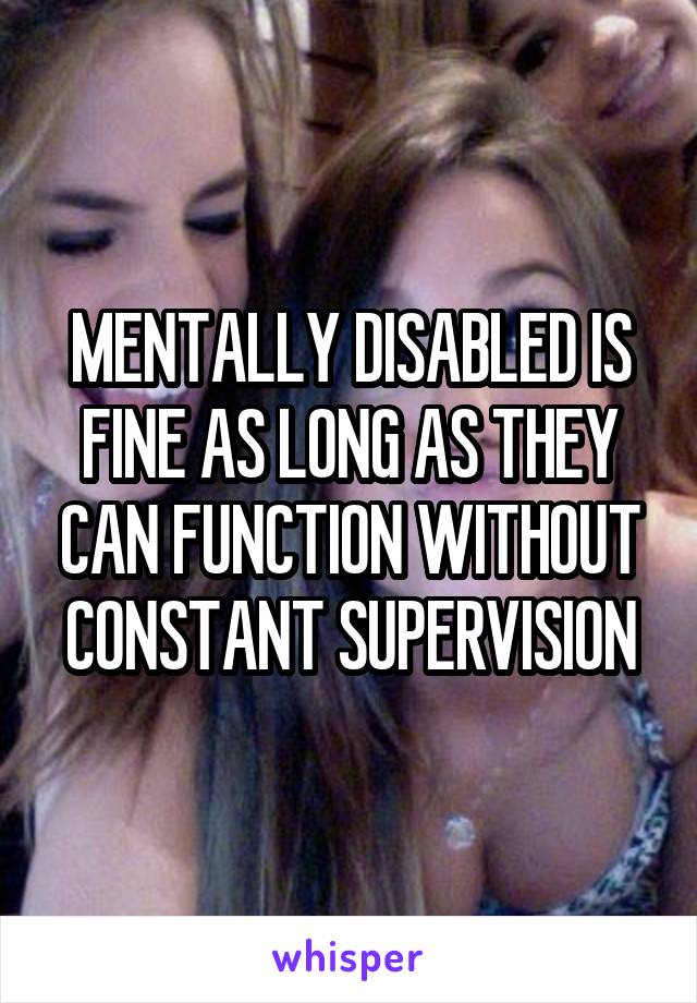 MENTALLY DISABLED IS FINE AS LONG AS THEY CAN FUNCTION WITHOUT CONSTANT SUPERVISION