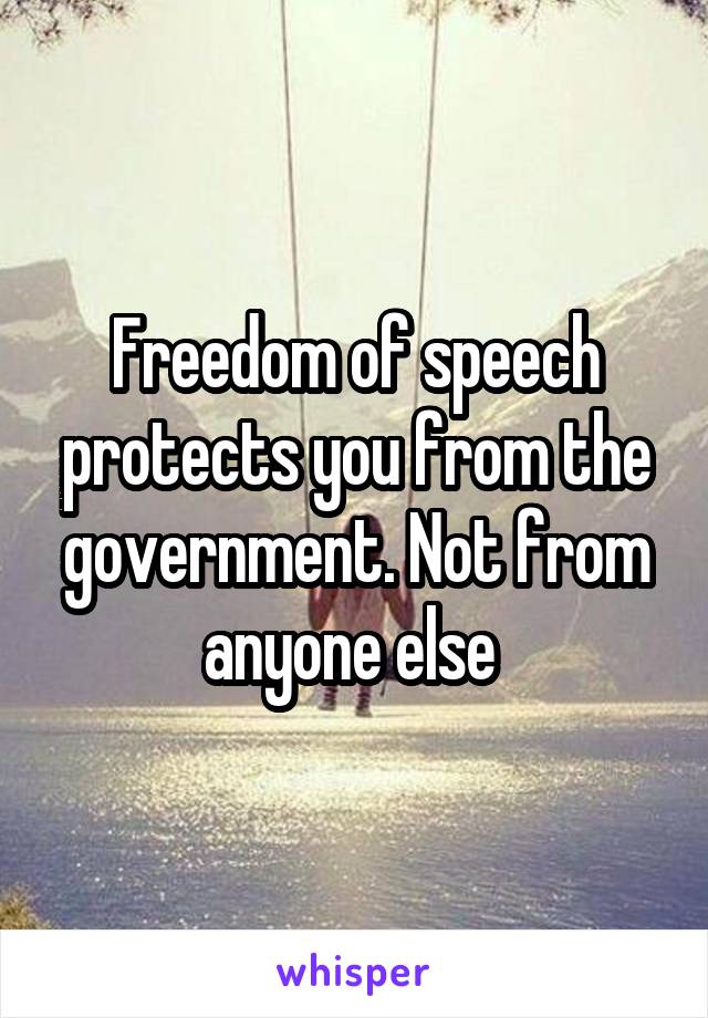 Freedom of speech protects you from the government. Not from anyone else 