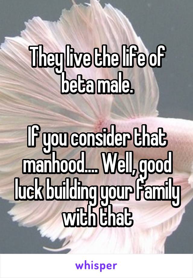 They live the life of beta male.

If you consider that manhood.... Well, good luck building your family with that