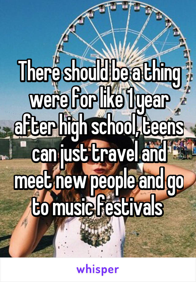 There should be a thing were for like 1 year after high school, teens can just travel and meet new people and go to music festivals 
