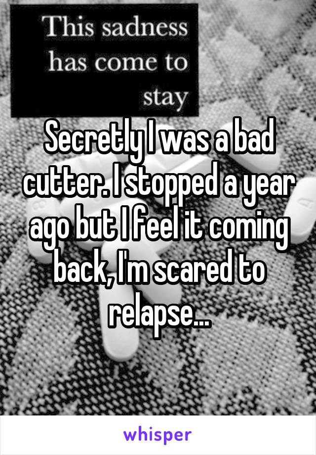 Secretly I was a bad cutter. I stopped a year ago but I feel it coming back, I'm scared to relapse...