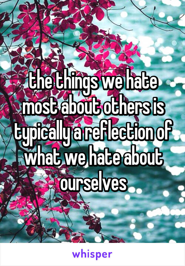 the things we hate most about others is typically a reflection of what we hate about ourselves