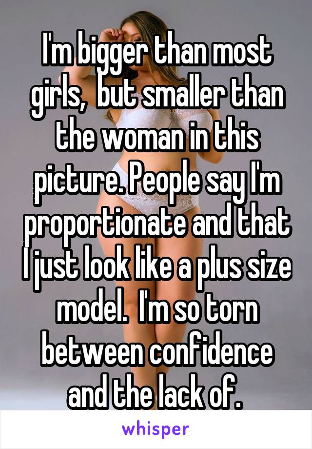 I'm bigger than most girls,  but smaller than the woman in this picture. People say I'm proportionate and that I just look like a plus size model.  I'm so torn between confidence and the lack of. 