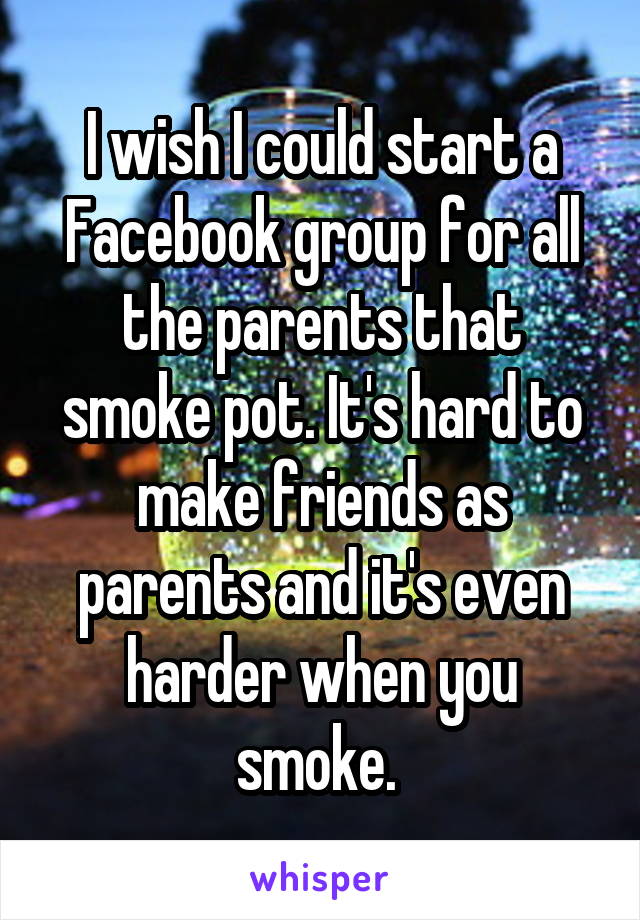 I wish I could start a Facebook group for all the parents that smoke pot. It's hard to make friends as parents and it's even harder when you smoke. 