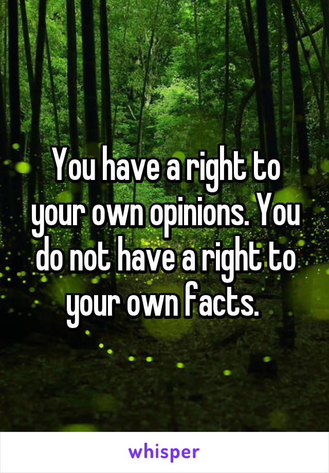You have a right to your own opinions. You do not have a right to your own facts. 