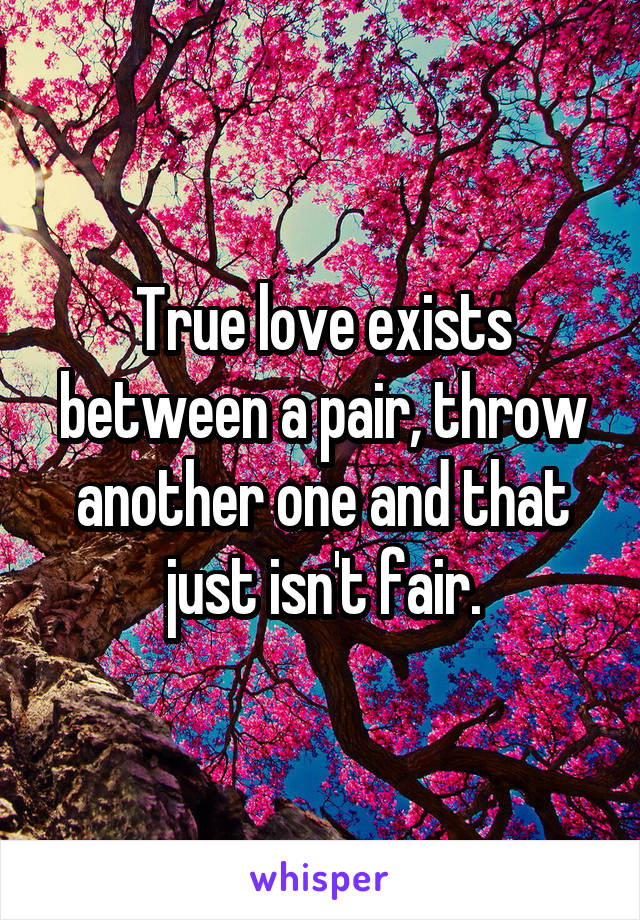 True love exists between a pair, throw another one and that just isn't fair.
