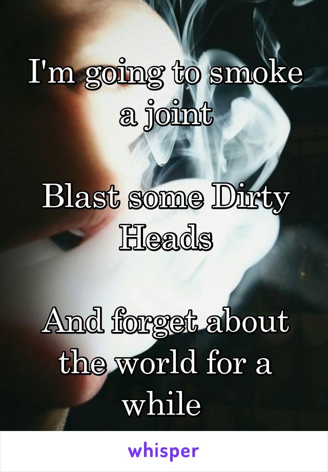 I'm going to smoke a joint

Blast some Dirty Heads

And forget about the world for a while 
