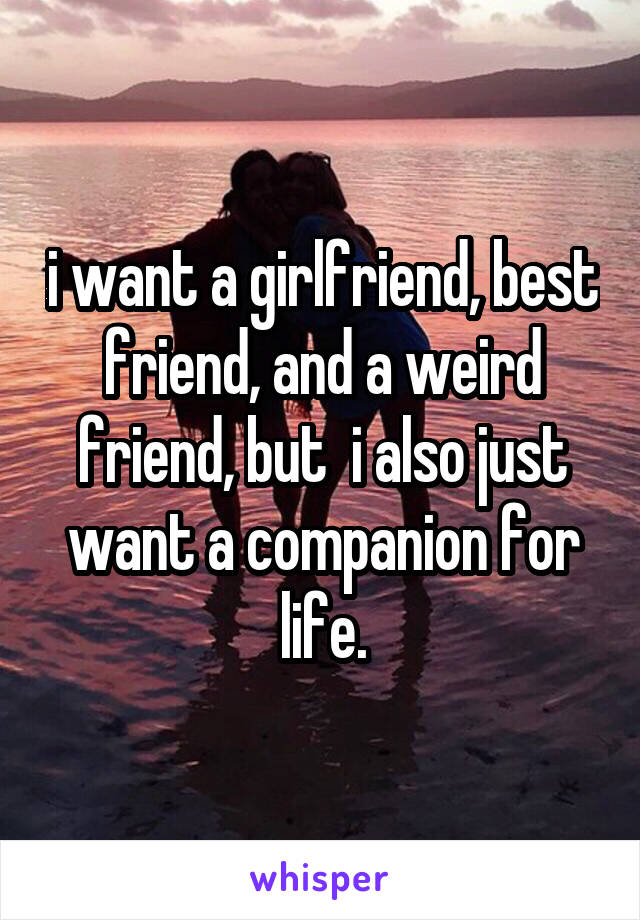 i want a girlfriend, best friend, and a weird friend, but  i also just want a companion for life.