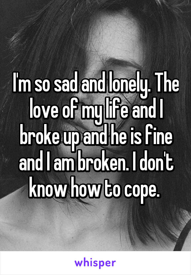 I'm so sad and lonely. The love of my life and I broke up and he is fine and I am broken. I don't know how to cope. 