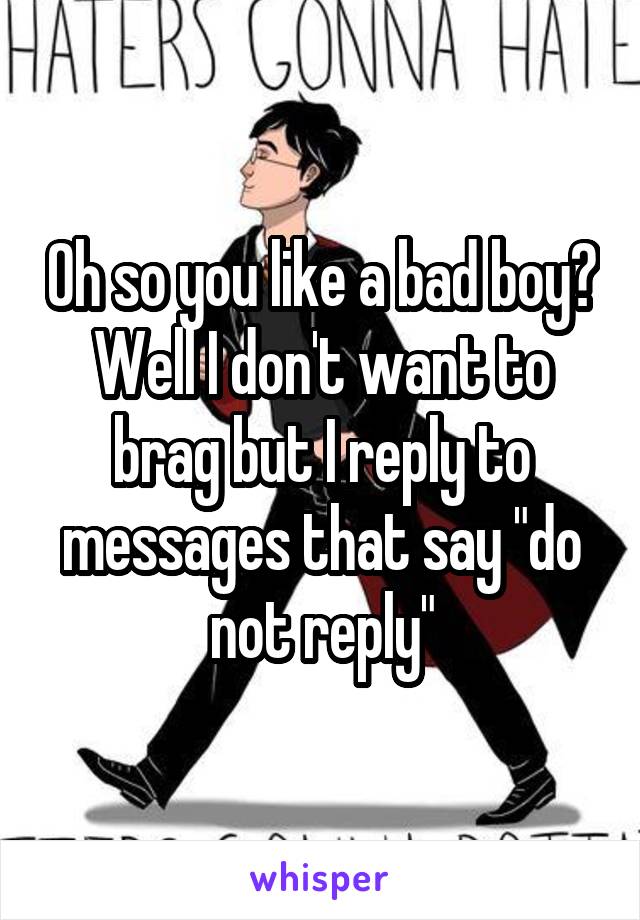 Oh so you like a bad boy? Well I don't want to brag but I reply to messages that say "do not reply"