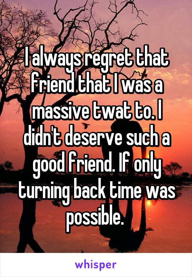 I always regret that friend that I was a massive twat to. I didn't deserve such a good friend. If only turning back time was possible. 