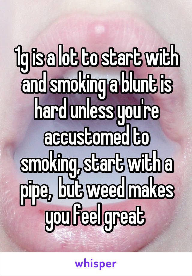 1g is a lot to start with and smoking a blunt is hard unless you're accustomed to smoking, start with a pipe,  but weed makes you feel great 