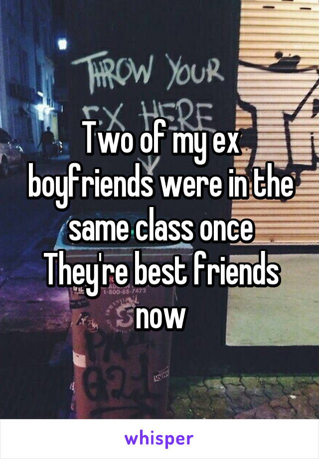 Two of my ex boyfriends were in the same class once
They're best friends now