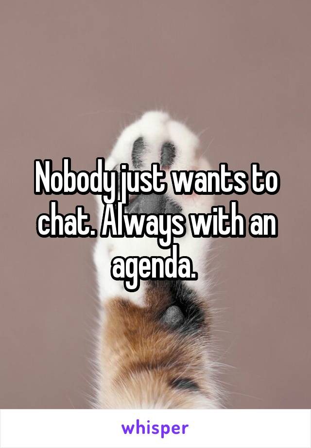 Nobody just wants to chat. Always with an agenda. 