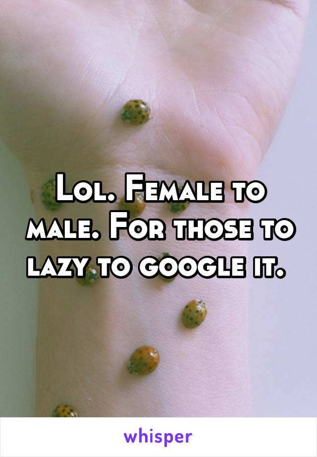 Lol. Female to male. For those to lazy to google it. 