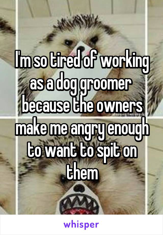 I'm so tired of working as a dog groomer  because the owners make me angry enough to want to spit on them
