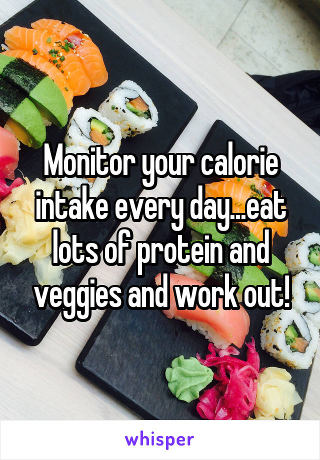 Monitor your calorie intake every day...eat lots of protein and veggies and work out!