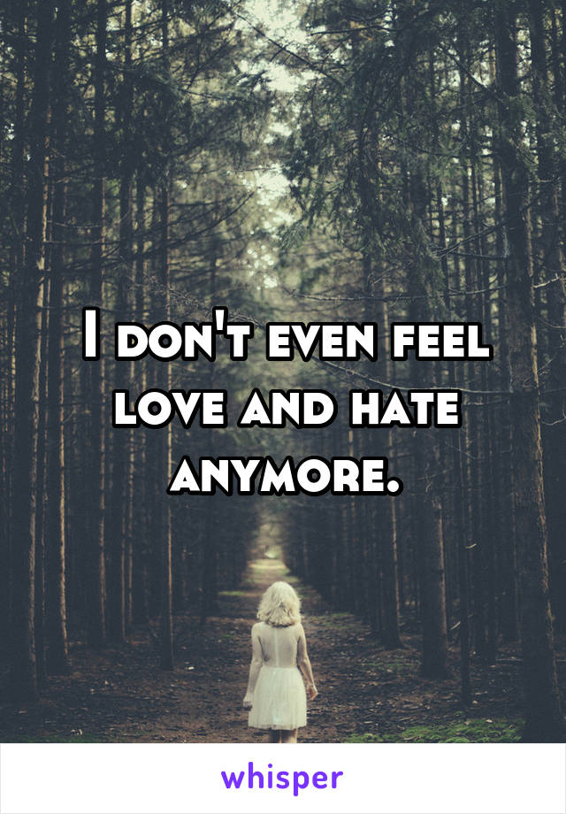 I don't even feel love and hate anymore.