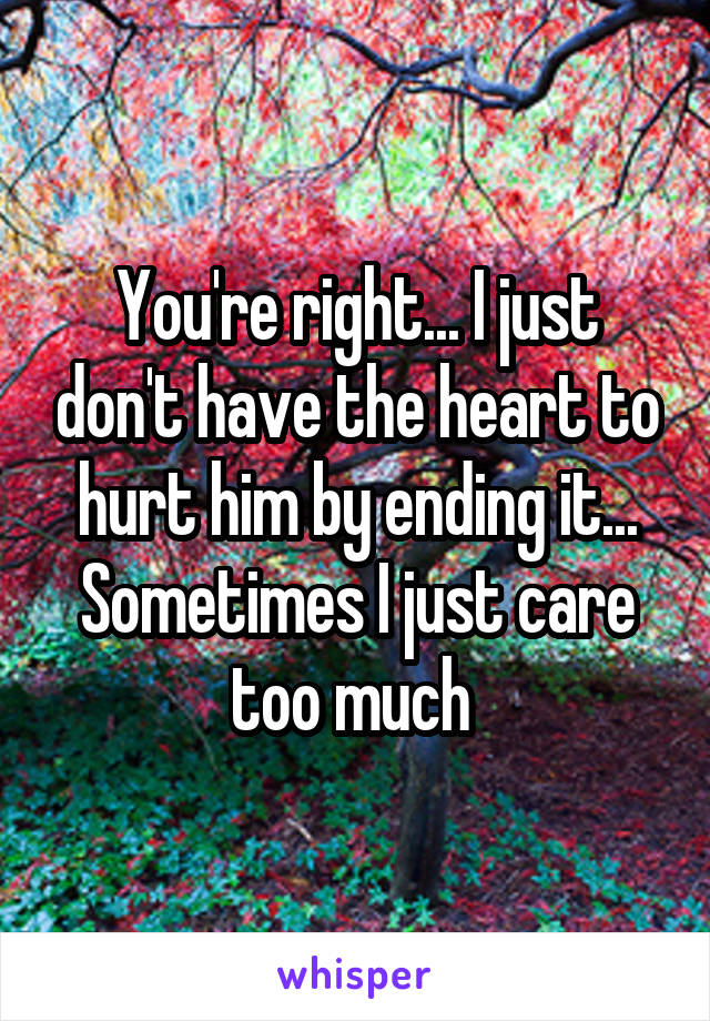 You're right... I just don't have the heart to hurt him by ending it... Sometimes I just care too much 