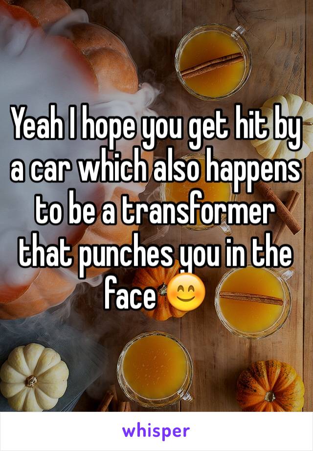 Yeah I hope you get hit by a car which also happens to be a transformer that punches you in the face 😊