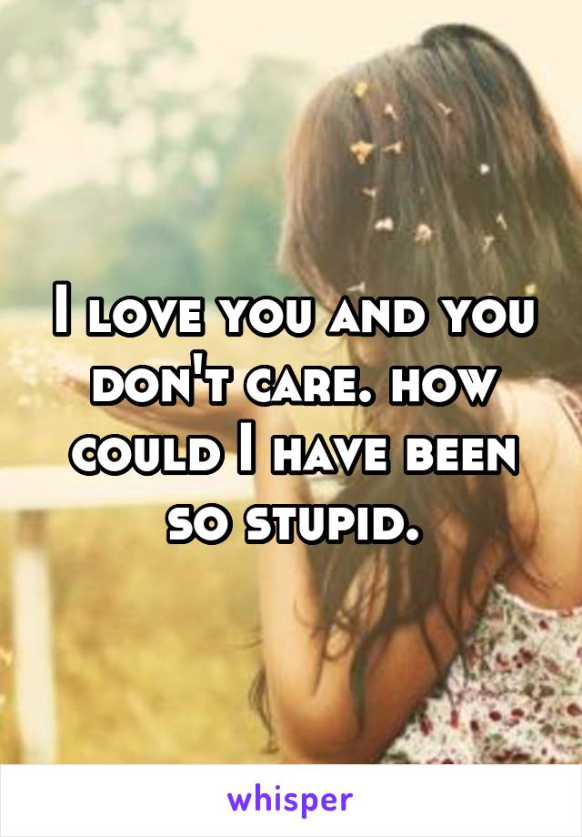 I love you and you don't care. how could I have been so stupid.