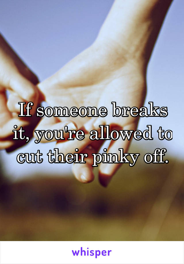 If someone breaks it, you're allowed to cut their pinky off.
