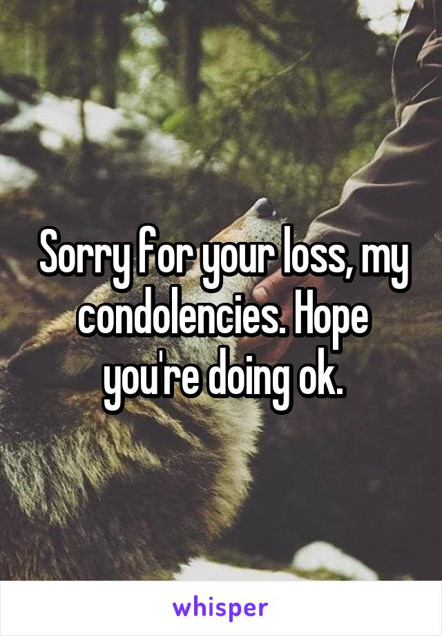 Sorry for your loss, my condolencies. Hope you're doing ok.