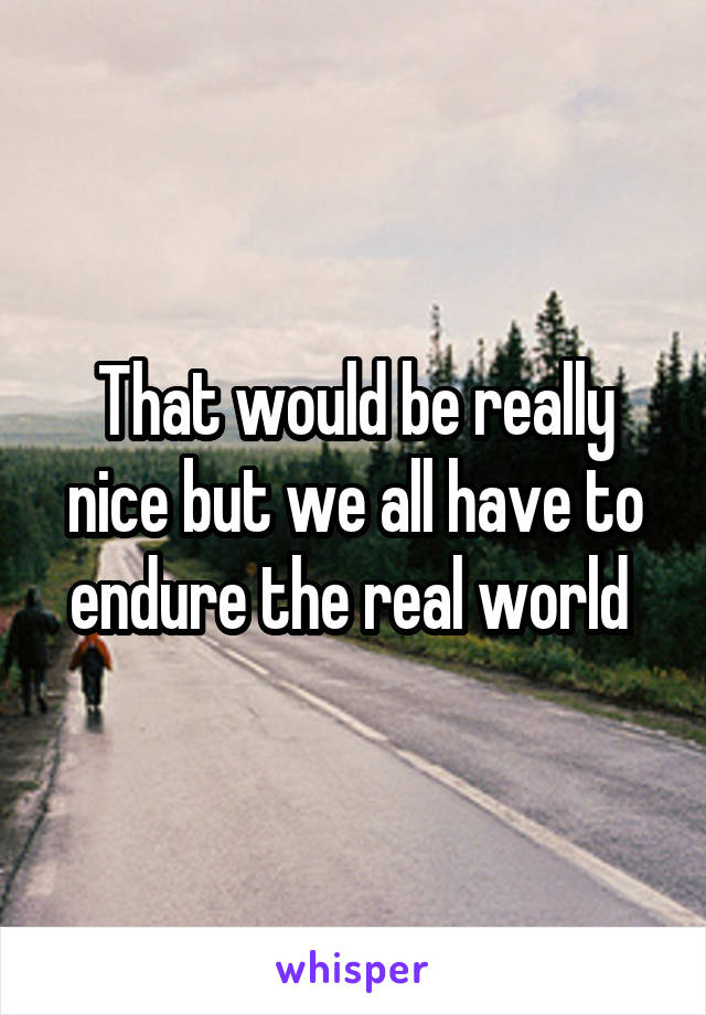 That would be really nice but we all have to endure the real world 