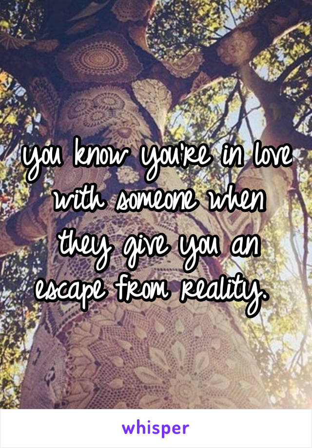 you know you're in love with someone when they give you an escape from reality. 