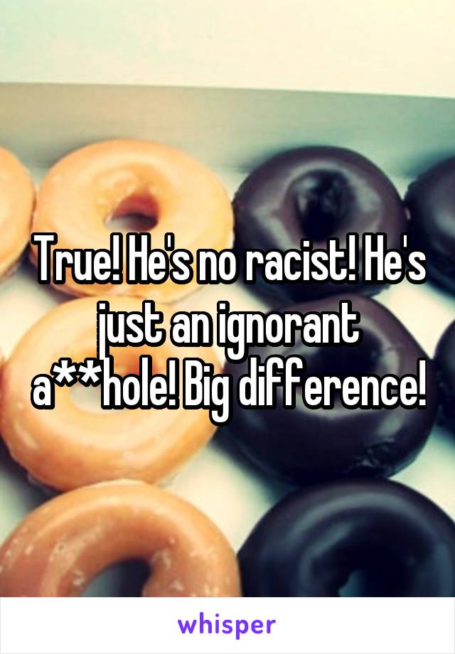 True! He's no racist! He's just an ignorant a**hole! Big difference!