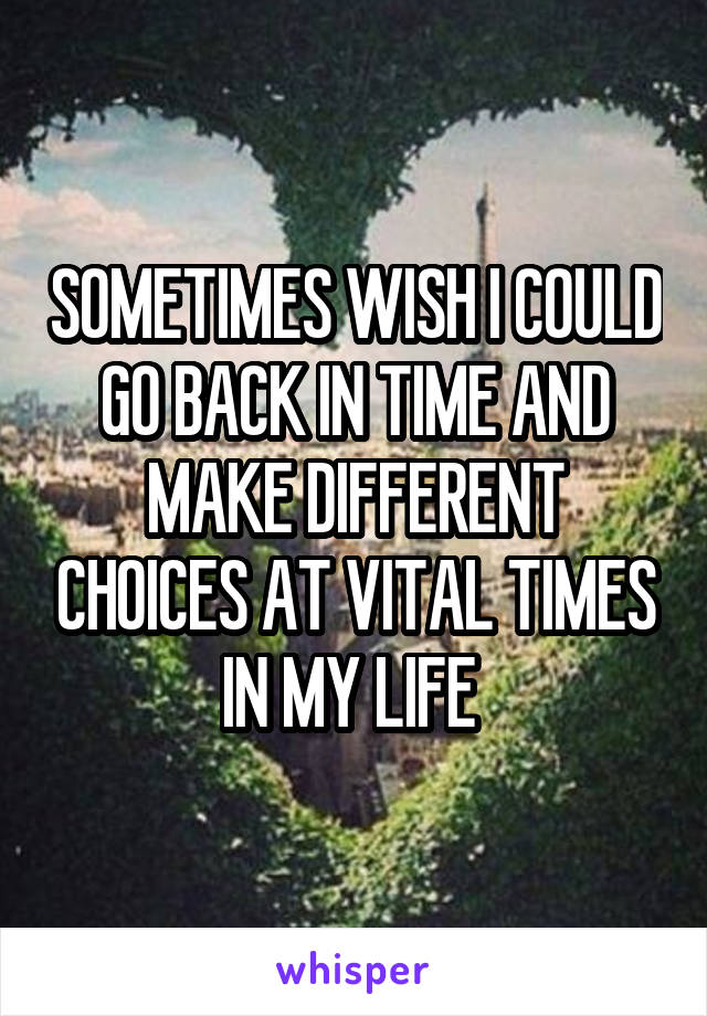 SOMETIMES WISH I COULD GO BACK IN TIME AND MAKE DIFFERENT CHOICES AT VITAL TIMES IN MY LIFE 