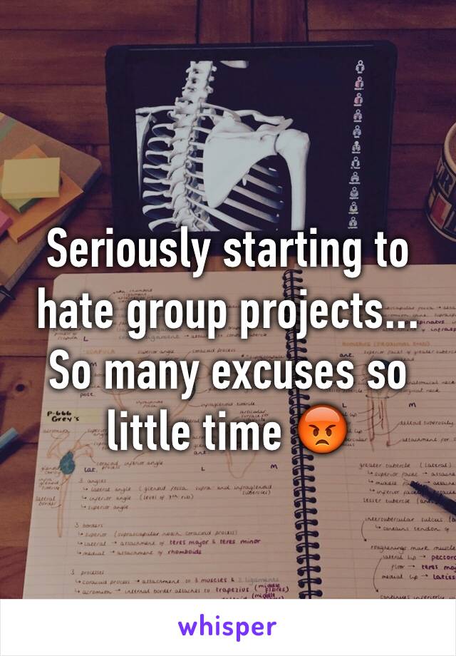 Seriously starting to hate group projects... So many excuses so little time 😡