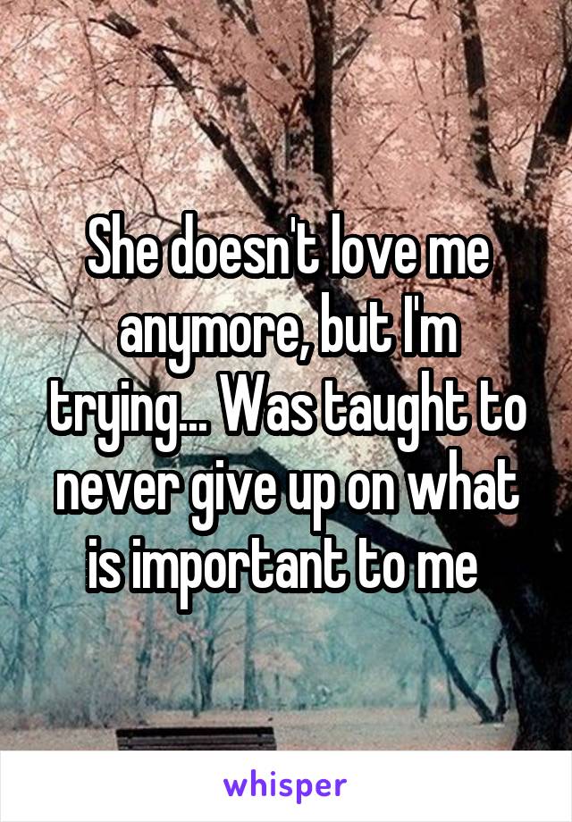 She doesn't love me anymore, but I'm trying... Was taught to never give up on what is important to me 