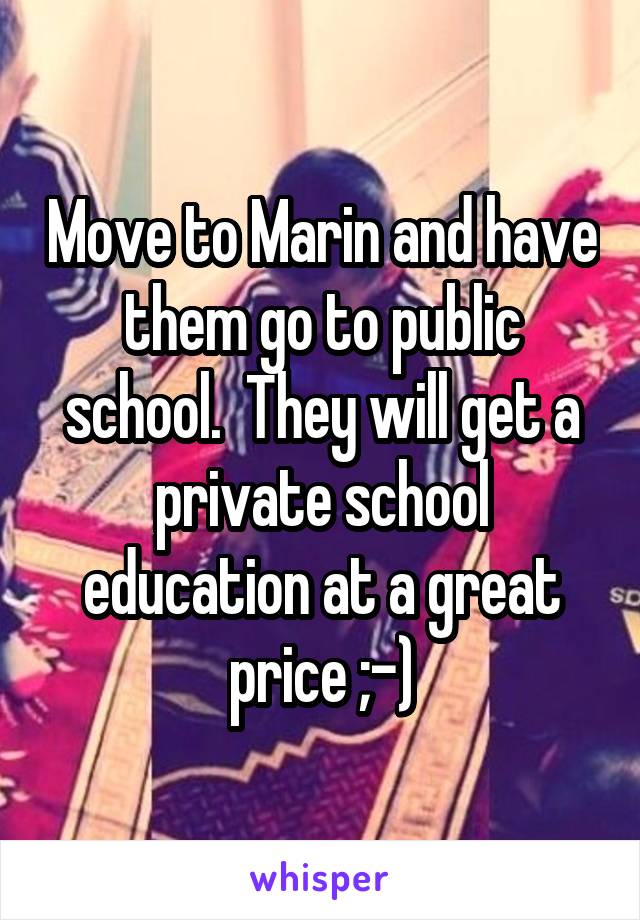 Move to Marin and have them go to public school.  They will get a private school education at a great price ;-)