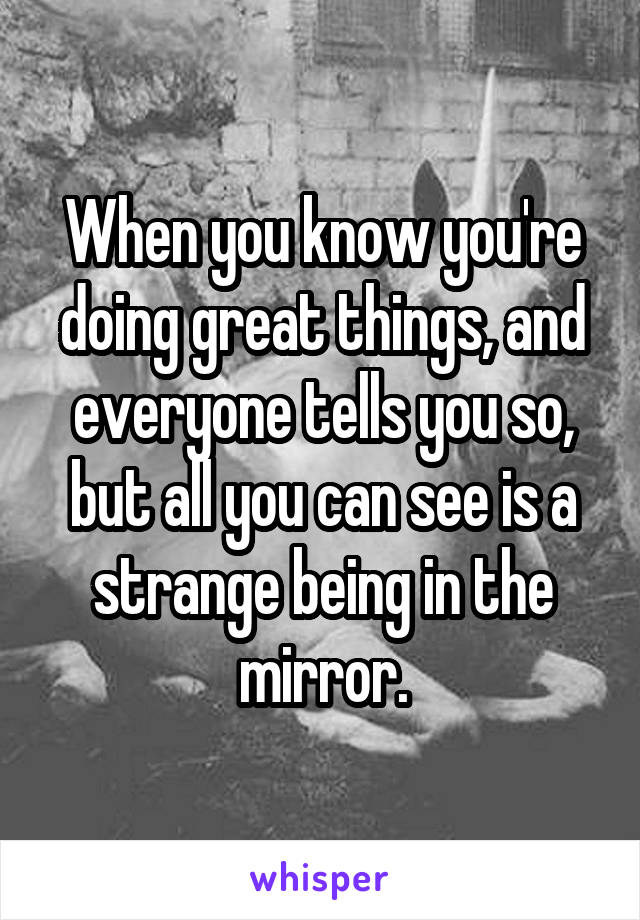 When you know you're doing great things, and everyone tells you so, but all you can see is a strange being in the mirror.